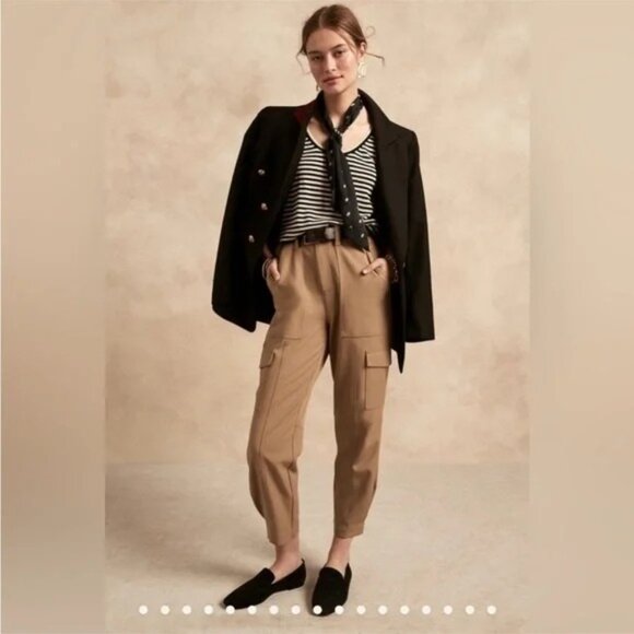 Banana Republic Womens Pants Size 12 Tan Tapered Cargo Belted Stretch Casual - Picture 8 of 8